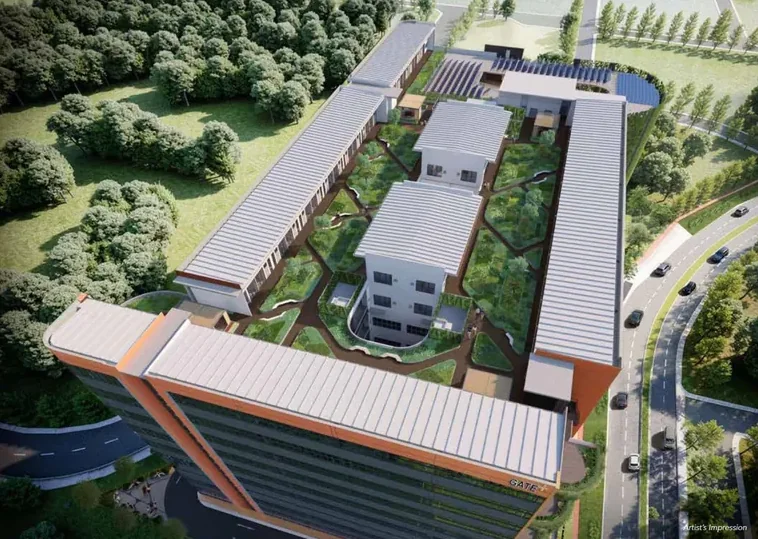 Aerial view of GATE+ Tukang within the Jurong industrial corridor